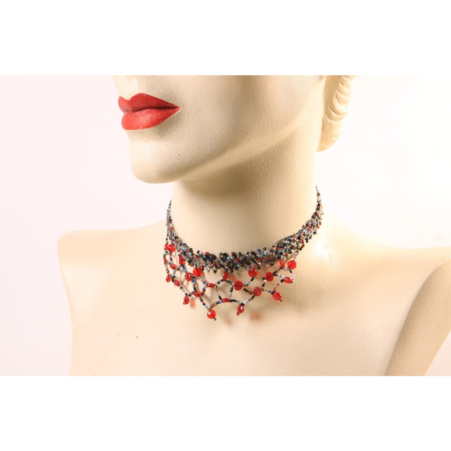1920s 1930s Multi-Colored Glass Beaded Flapper Choker Necklace