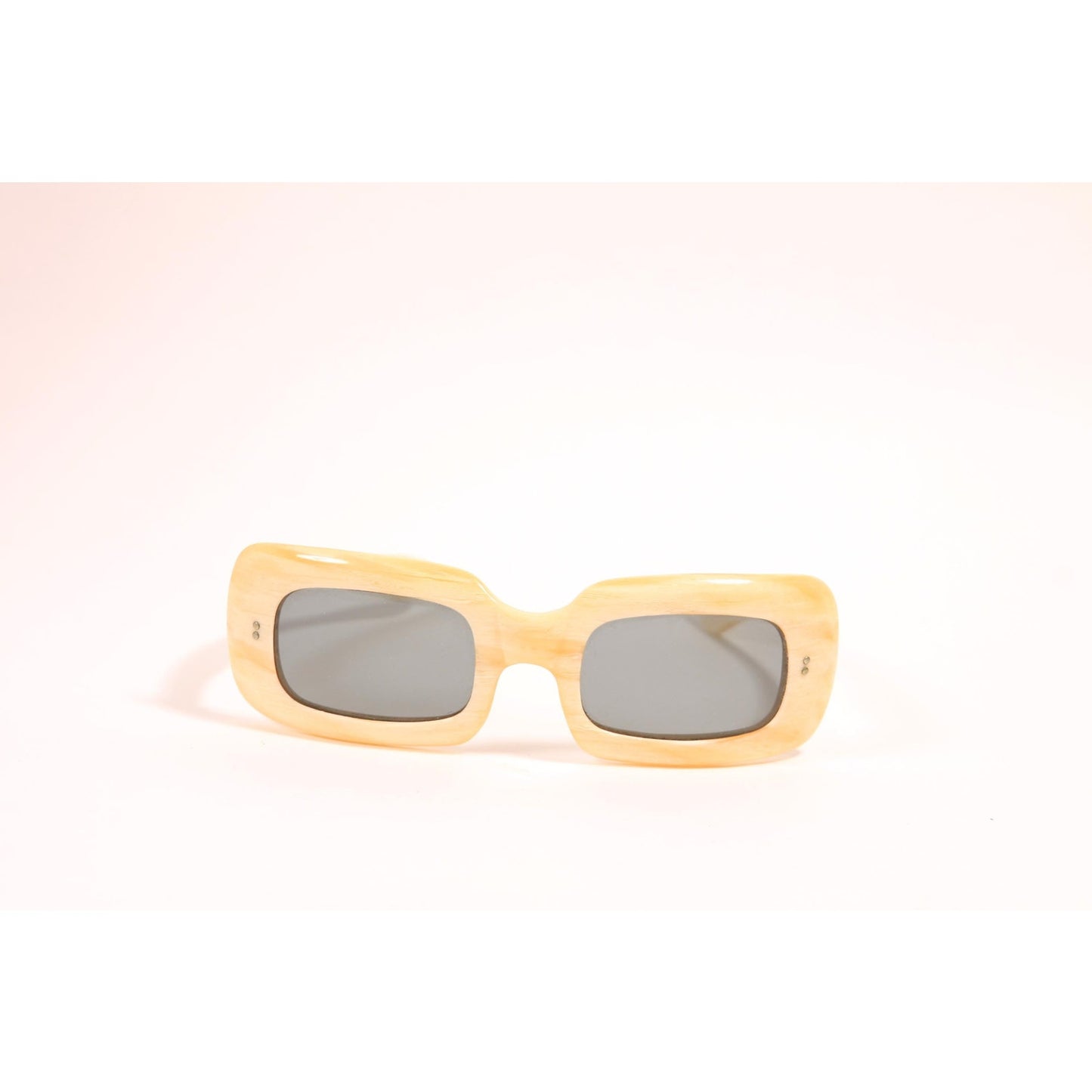 1960s Cream Off White Square Mod Gray Tint Lens France Sunglasses