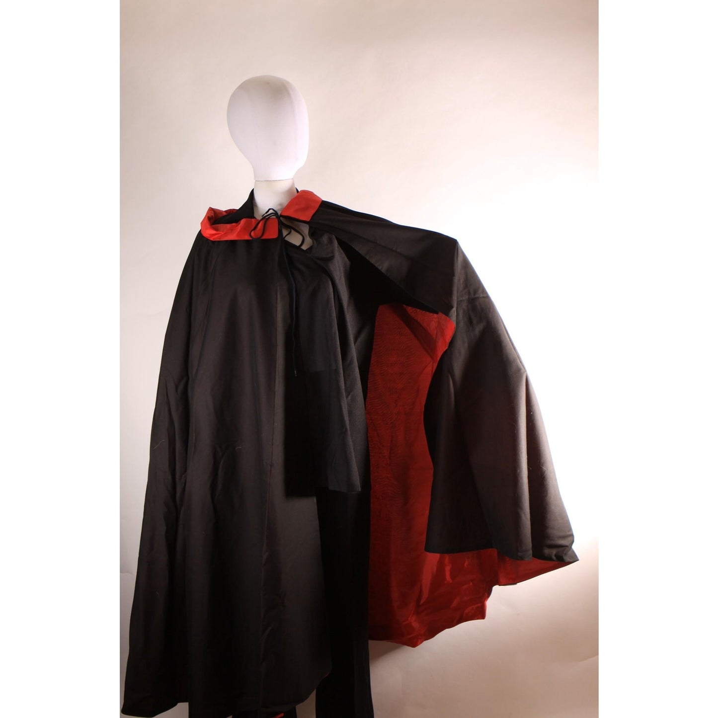 1970s Black and Red Three Piece Dagger Collar Blouse, Pants and Dracula Vampire Cape Halloween Costume -L