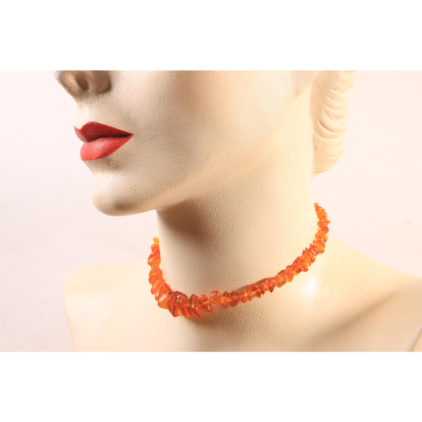 1950s Orange Plastic Beaded Faux Amber Necklace