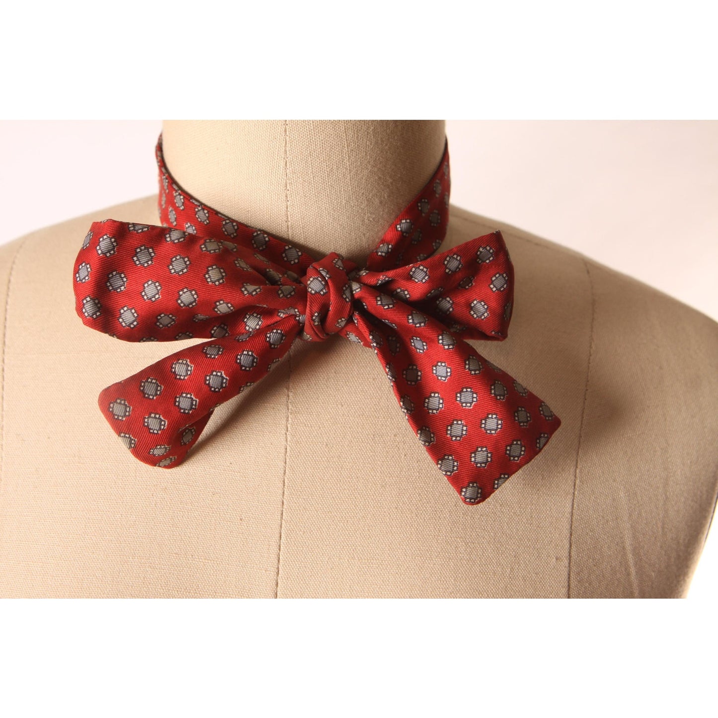 1960s Red and Blue Print Bowtie Tie
