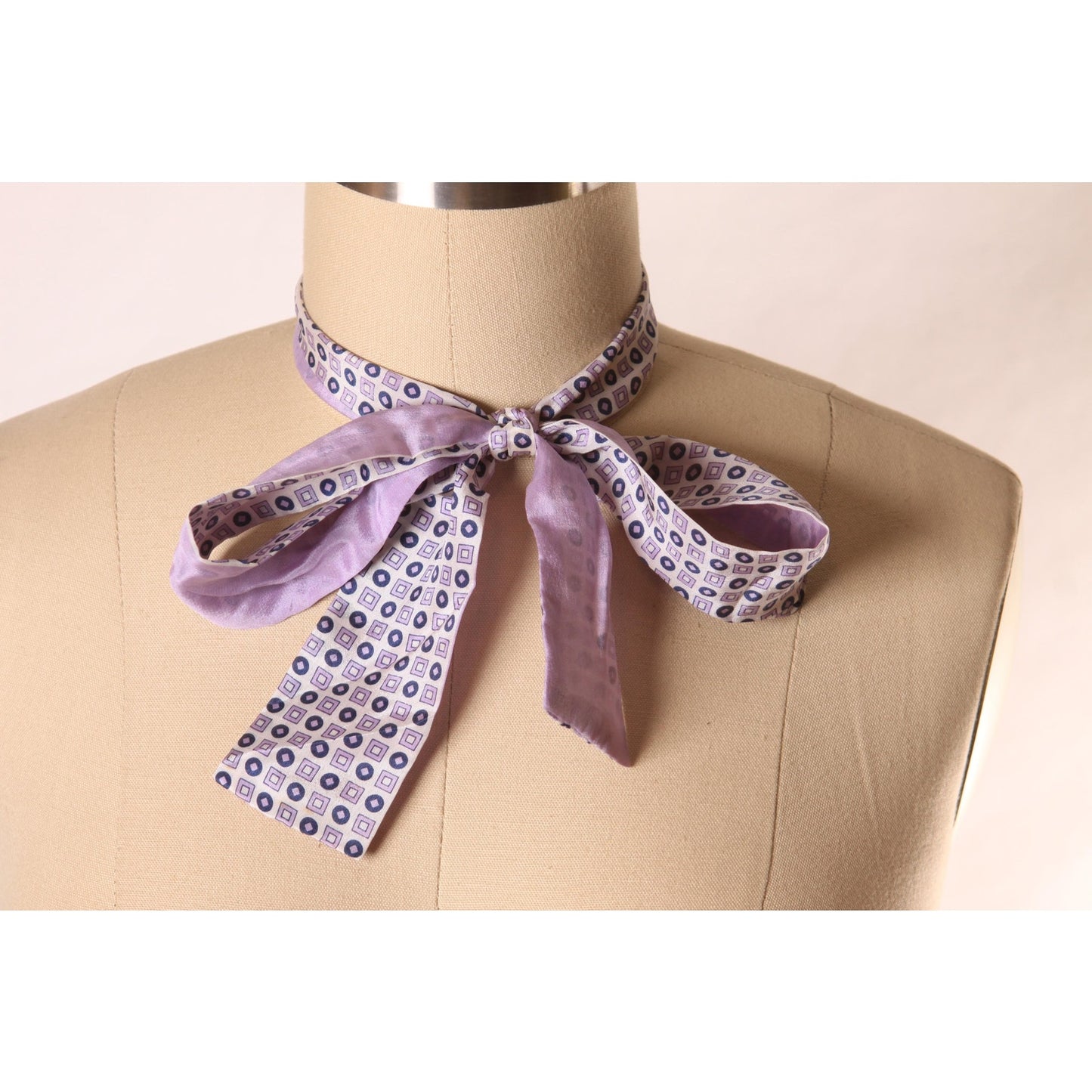 1970s Purple and Blue Geometric Print Necktie Bowtie Tie Collar by Glentex