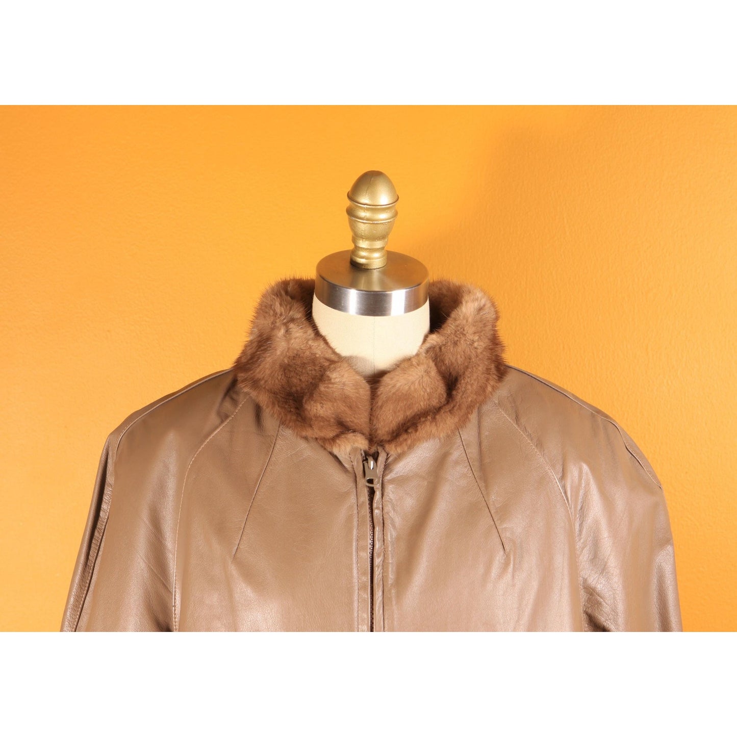 1980s Brown Mink Fur and Tan Leather Reversible Bomber Jacket Coat -M-L