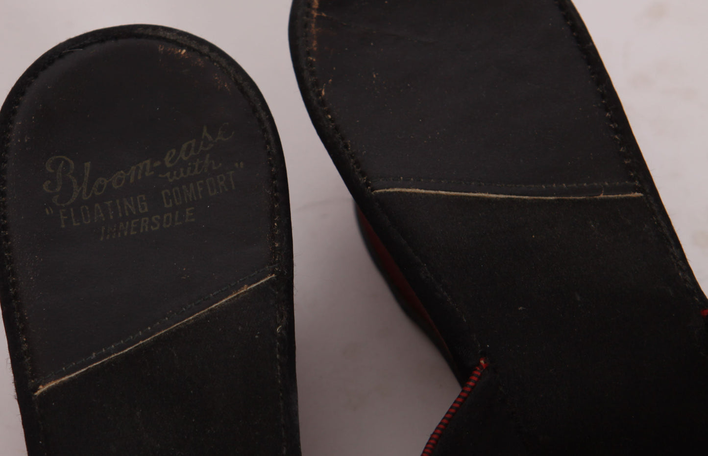 1940s Red and Black Striped Open Toe Peep Toe Boudoir Bed Slippers -Size 7 1/2