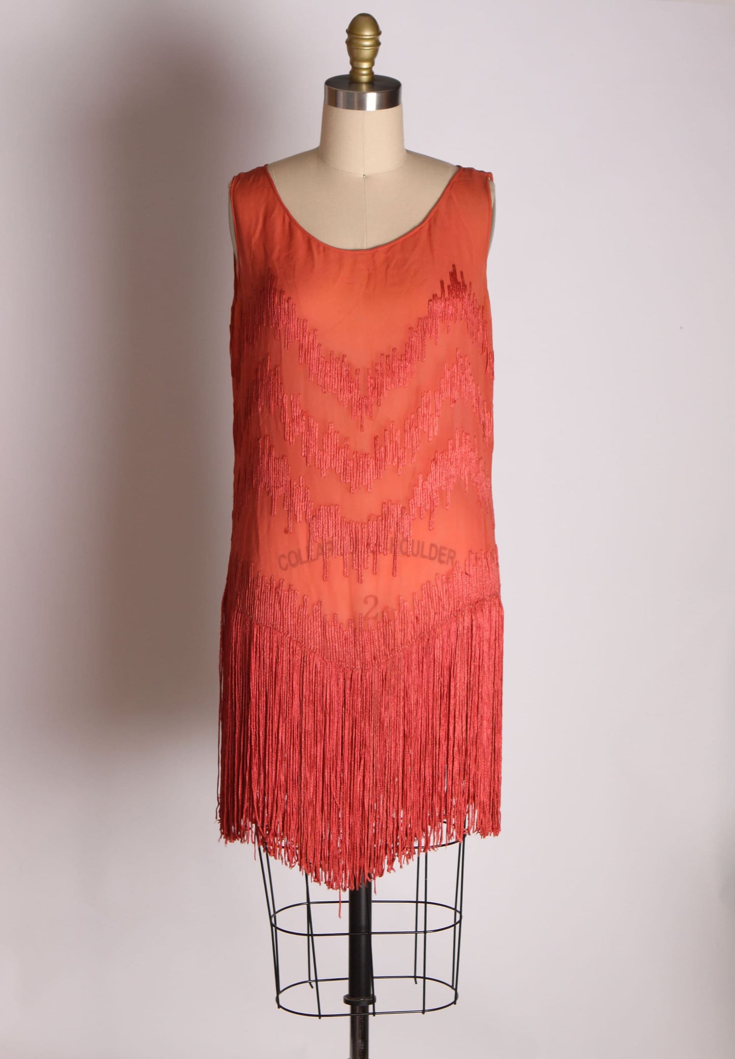 1920s Dark Tomato Red Pink Sleeveless Fringe Hem Flapper Dress