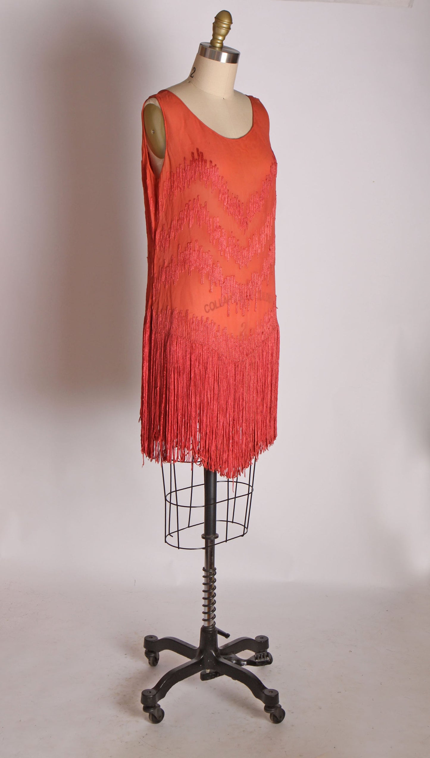 1920s Dark Tomato Red Pink Sleeveless Fringe Hem Flapper Dress