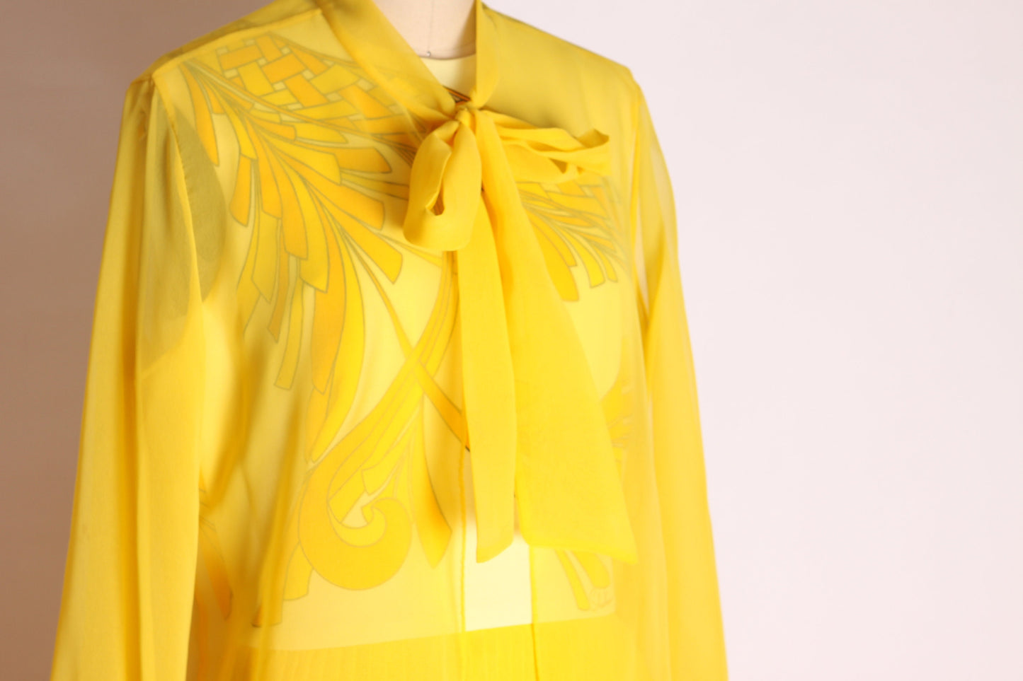 1960s 1970s Yellow Polyester and Chiffon Accordion Pleated Full Length Sleeveless Dress with Matching Sheer Chiffon Jacket by Alfred Shaheen