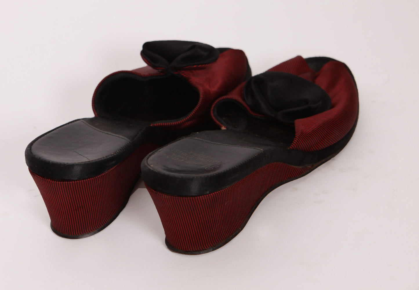 1940s Red and Black Striped Open Toe Peep Toe Boudoir Bed Slippers -Size 7 1/2