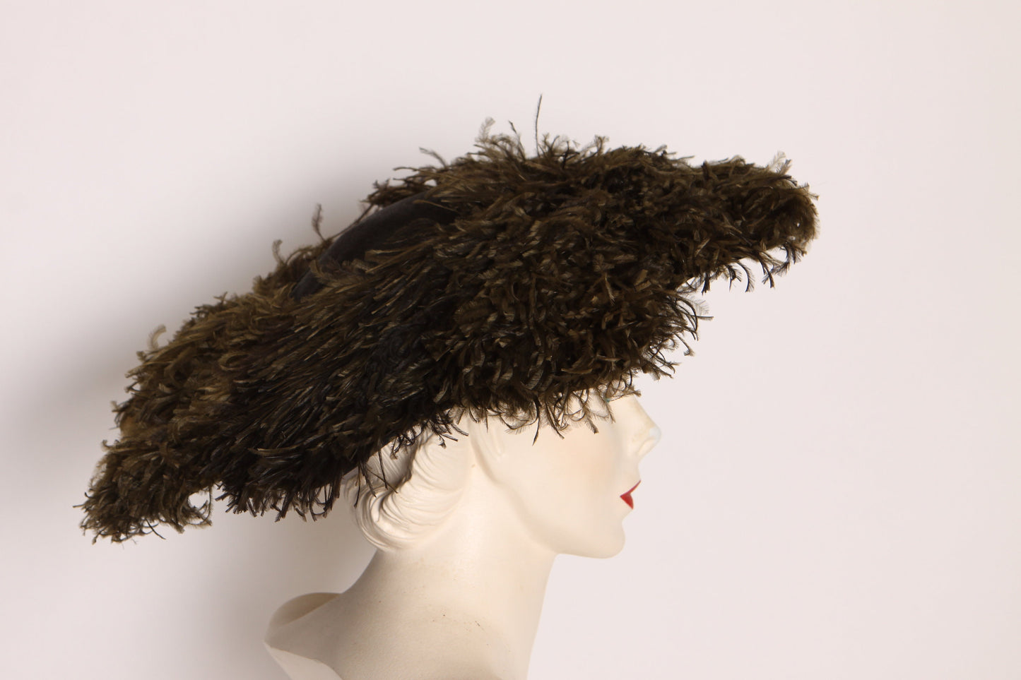 1930s Black Feather Wide Brim Mourning Formal Hat by Frost Bros