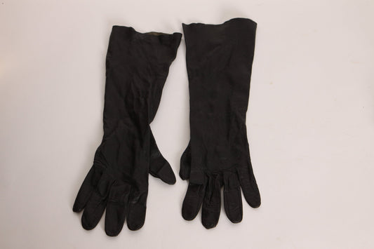 1950s Textured Black Leather Below the Wrist Gloves