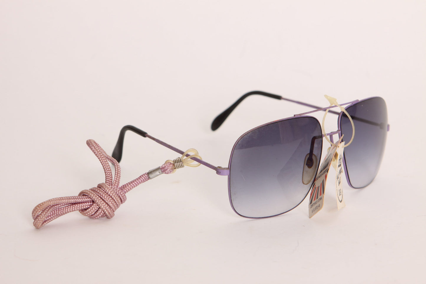 Deadstock 1970s Purple Frame and Gray Lenses Purple Chain Aviator Sunglasses