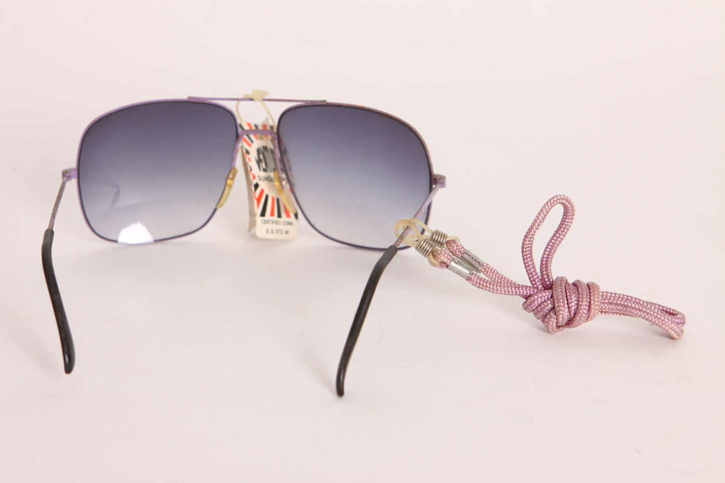 Deadstock 1970s Purple Frame and Gray Lenses Purple Chain Aviator Sunglasses