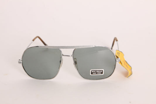 Deadstock 1970s Silver Tone Gray Lenses Aviator Sunglasses by Opti-Ray