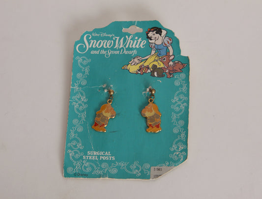 Deadstock 1990s Snow White Doc Metal Dangling Disney Costume Jewelry Earrings