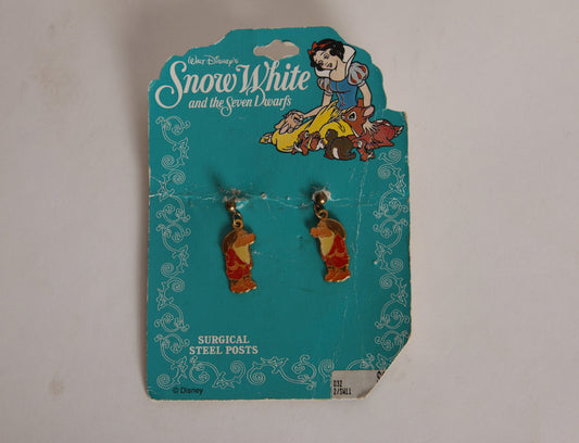 Deadstock 1990s Snow White Grumpy Metal Dangling Disney Costume Jewelry Earrings