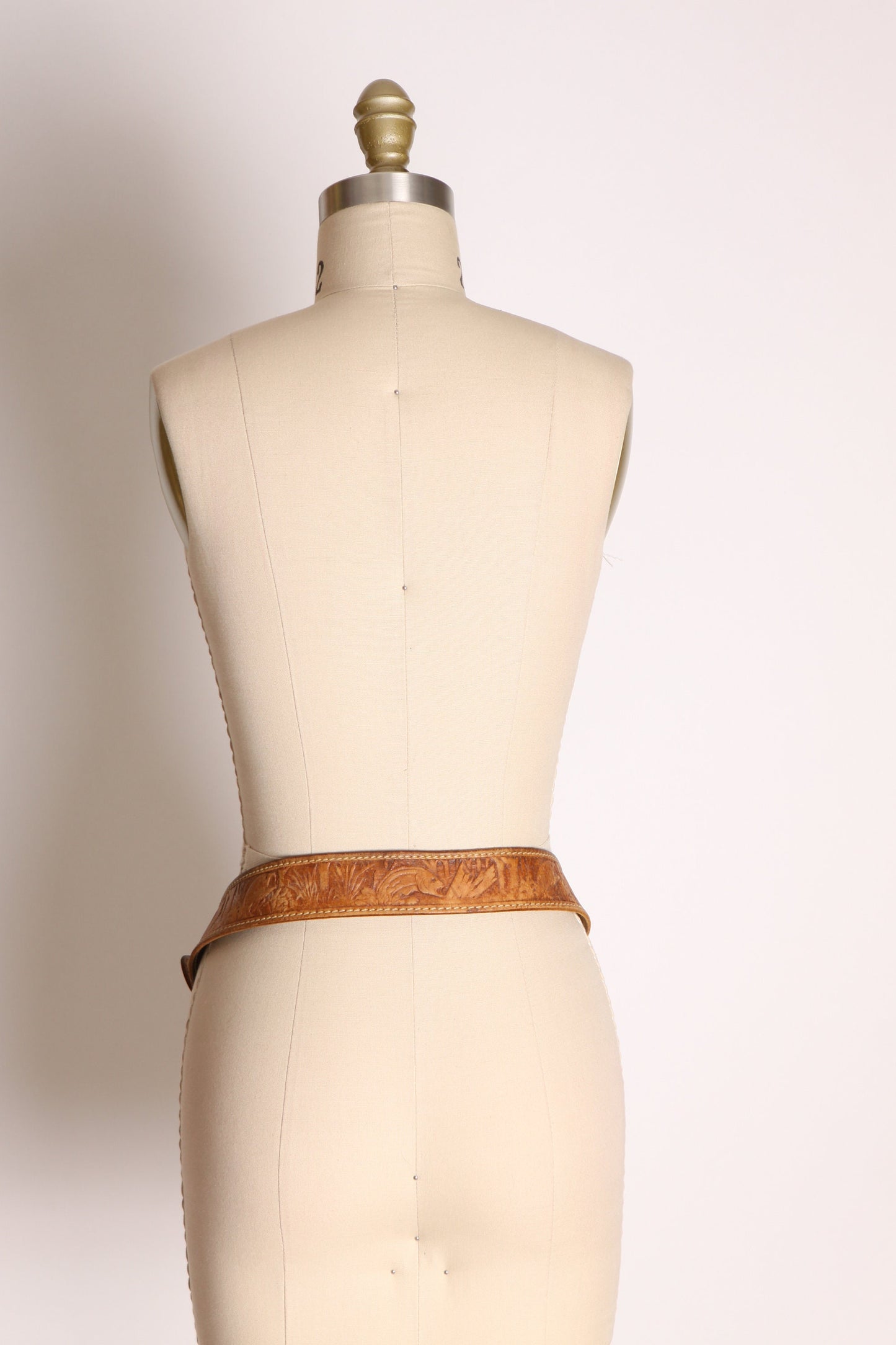 1970s Leather Fishing Embossed Pattern with Masons Will Lay Anything Novelty Belt Buckle Belt