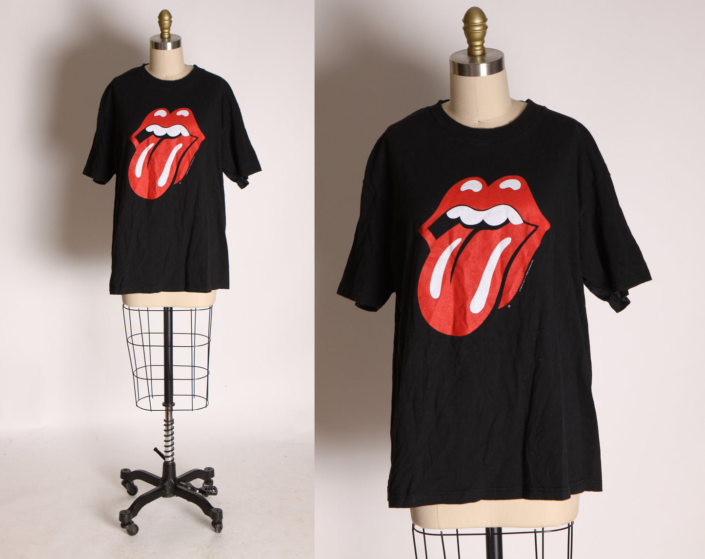 1999 1990s Black, Red and White Rolling Stones Tongue Band Concert T Shirt by All Sport International -L