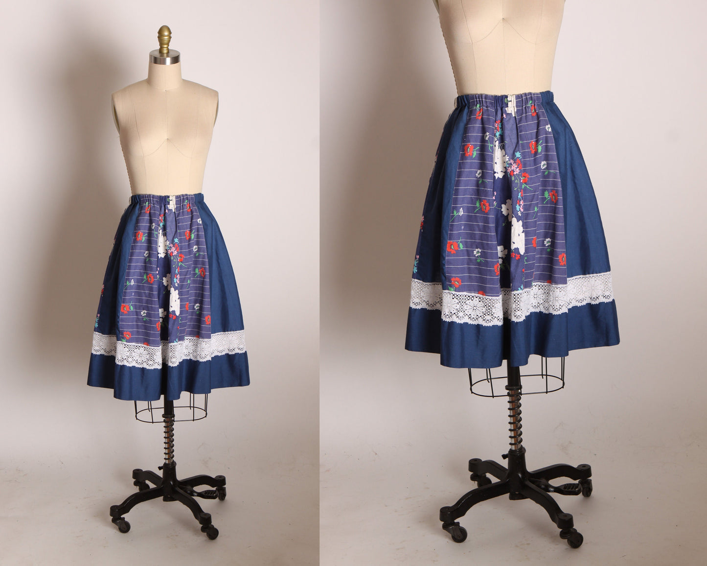 1970s Red, White and Blue Lace Patchwork Ruffle Lace Square Dance Style Skirt by Carefree Fashions -XL to 2XL