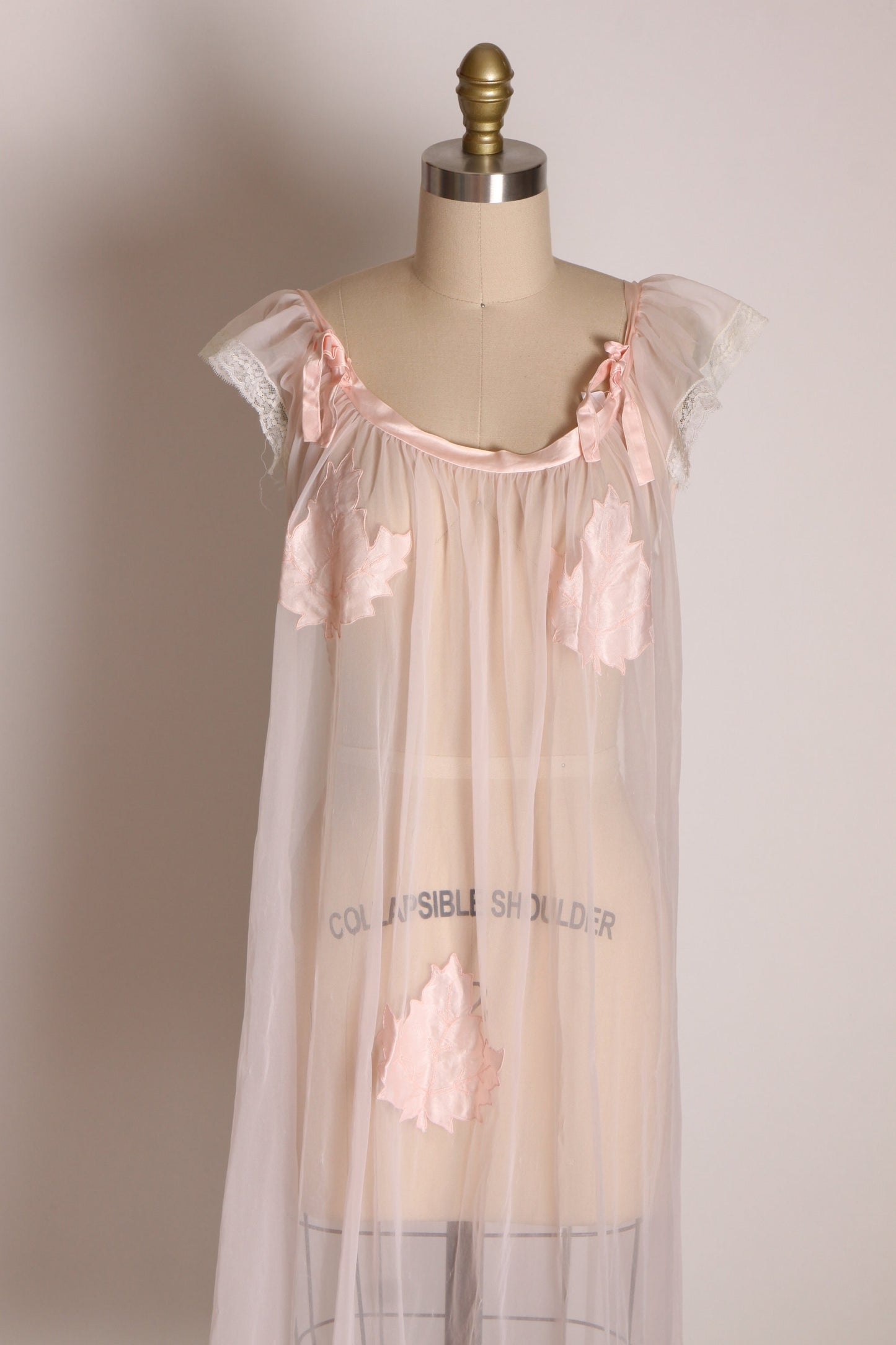 1950s Sheer Nude Illusion Pink Fig Leaf Risque Pin Up Eves Leaves Babydoll Peignoir Night Gown by Chevette -M