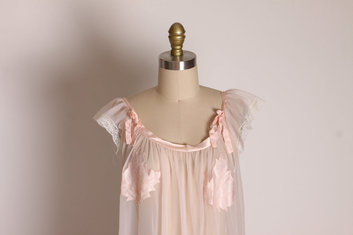 1950s Sheer Nude Illusion Pink Fig Leaf Risque Pin Up Eves Leaves Babydoll Peignoir Night Gown by Chevette -M