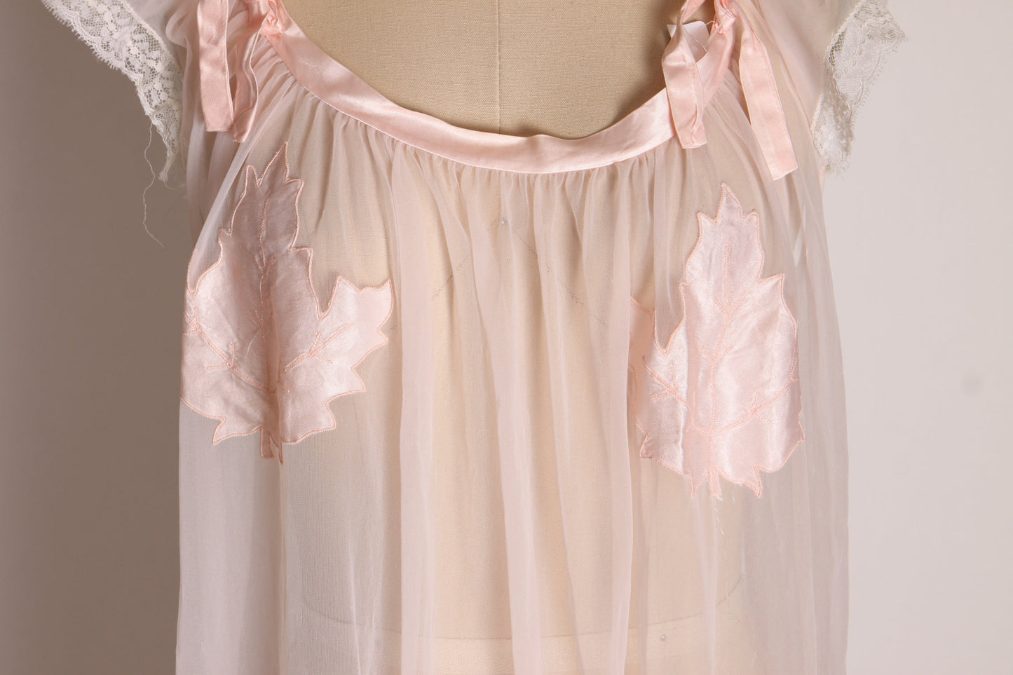 1950s Sheer Nude Illusion Pink Fig Leaf Risque Pin Up Eves Leaves Babydoll Peignoir Night Gown by Chevette -M