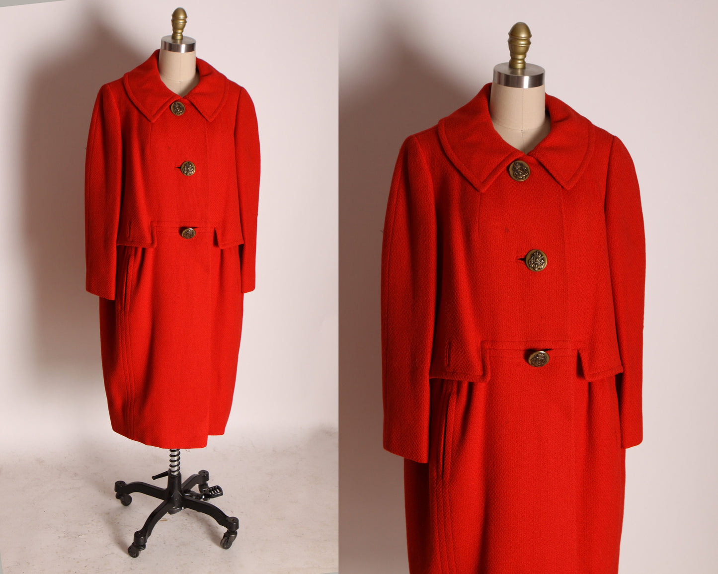 1950s Red Long Sleeve Anchor Button Down Front Outer Pockets Coat by Ben Gershel by Robert Knox -XL