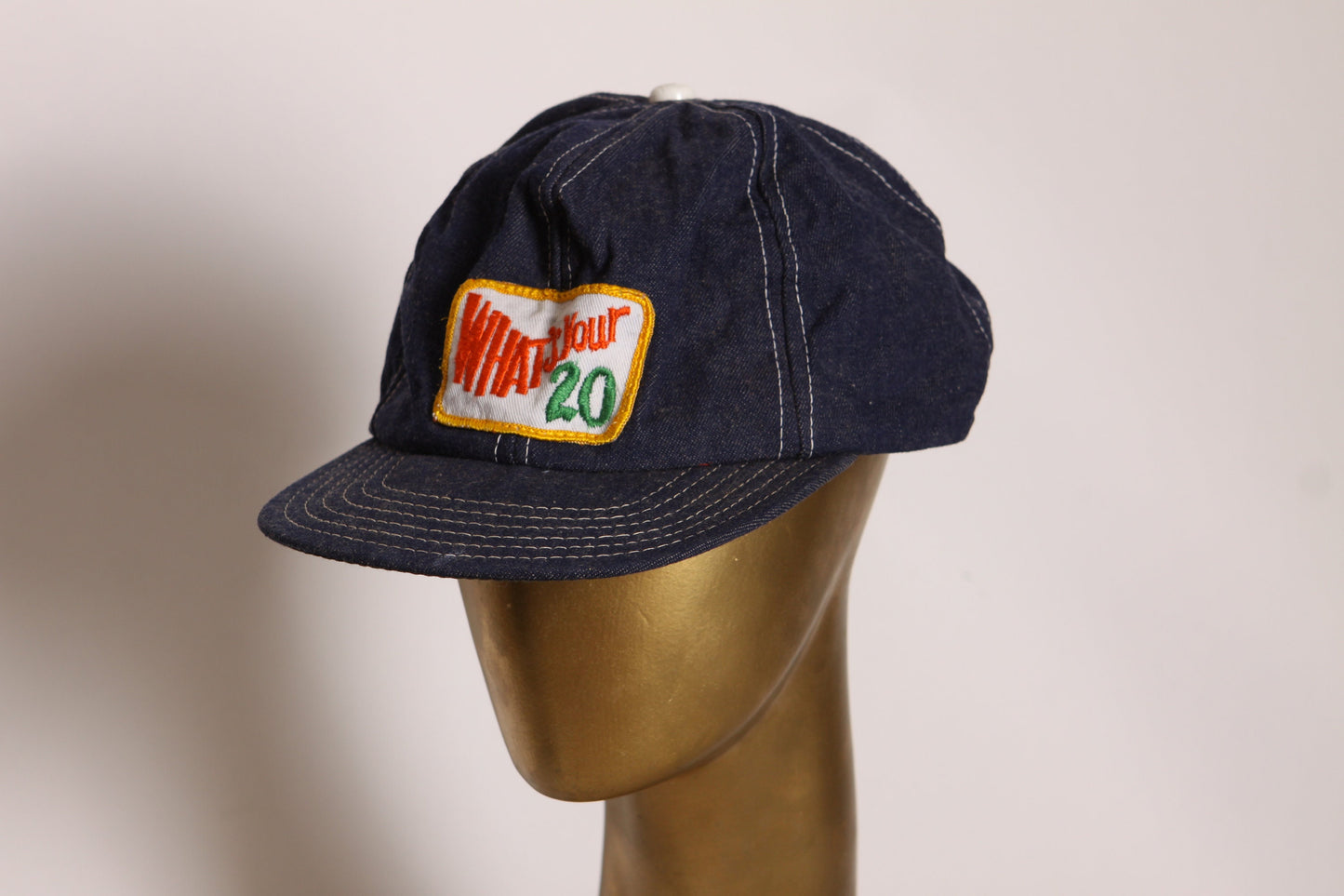 1970s Denim White, Yellow and Green Trucker Whats Your 20 Trucker Hat