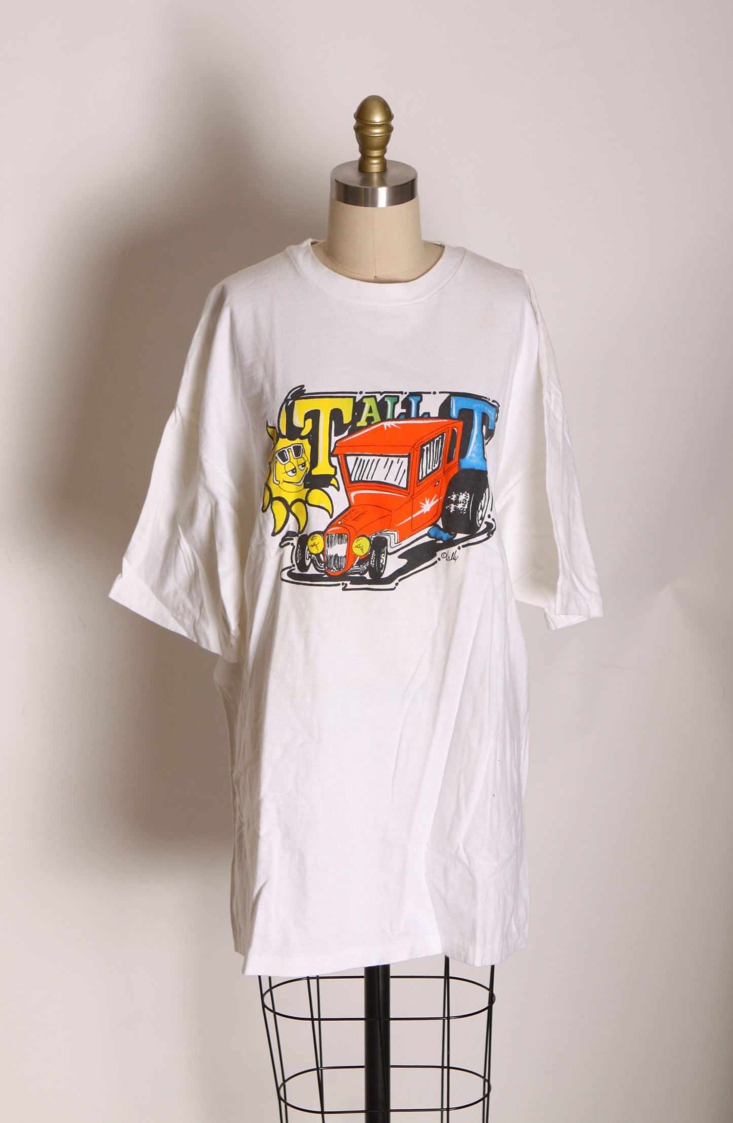 1990s White Single Stitch Model T Tall T Car Hot Rod T Shirt by Hanes Beefy T -XXL