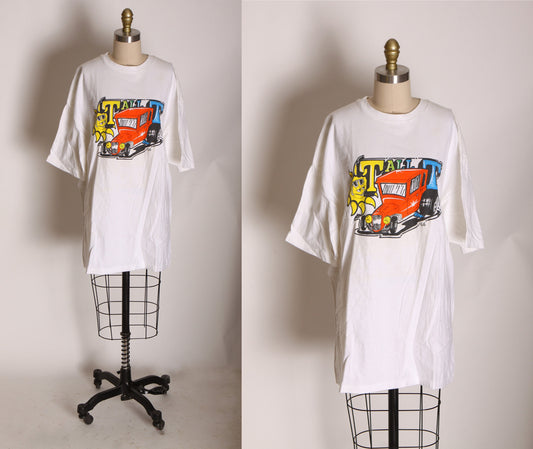 1990s White Single Stitch Model T Tall T Car Hot Rod T Shirt by Hanes Beefy T -XXL