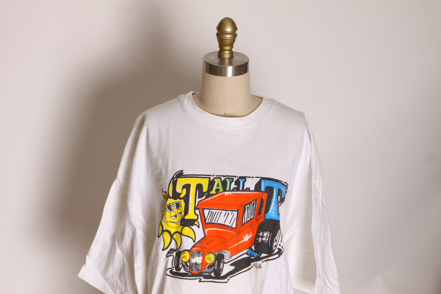 1990s White Single Stitch Model T Tall T Car Hot Rod T Shirt by Hanes Beefy T -XXL