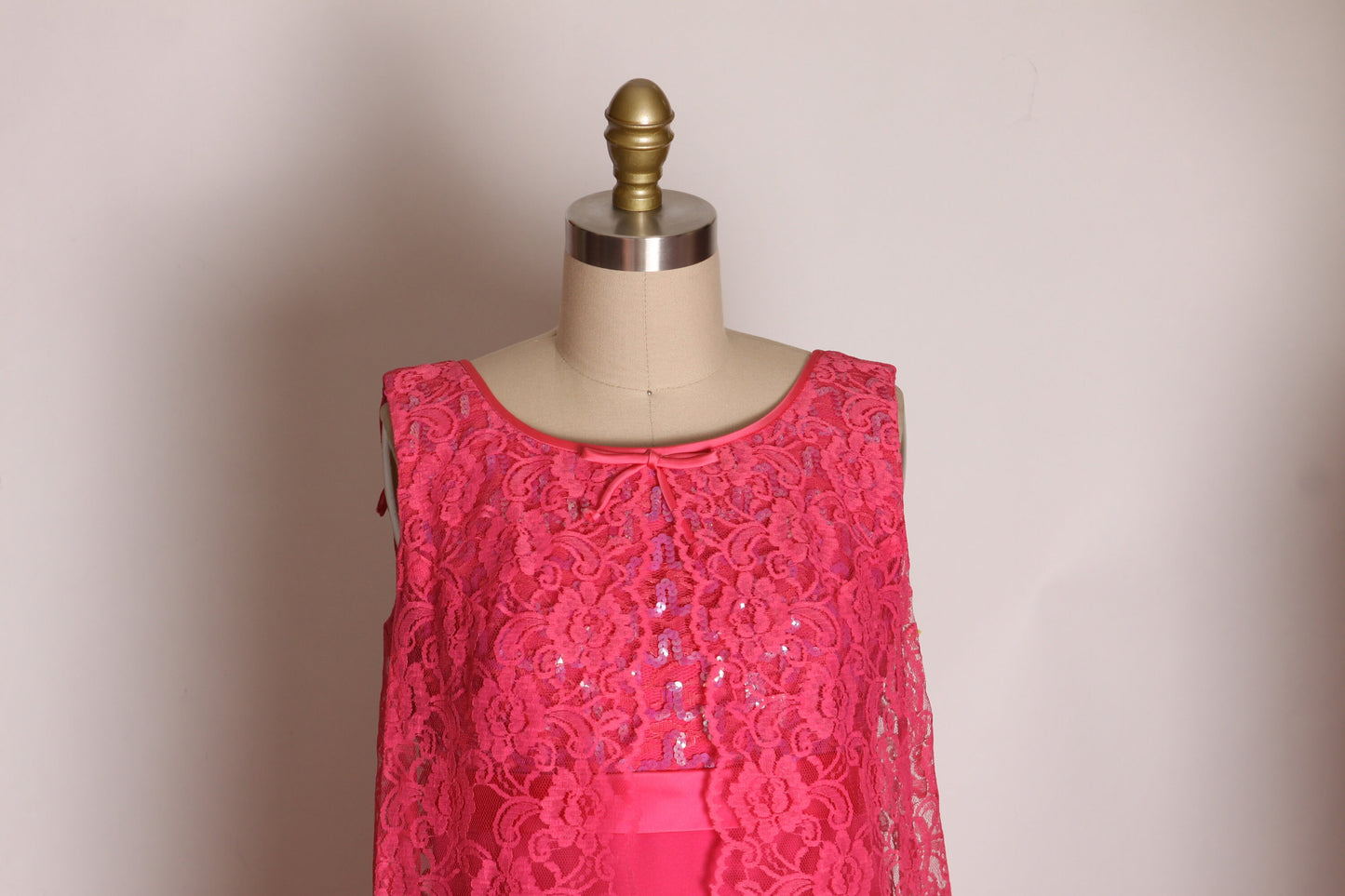 1960s Pink Sleeveless Sequin Bodice Lace Open Front Go Go Mini Dress -S