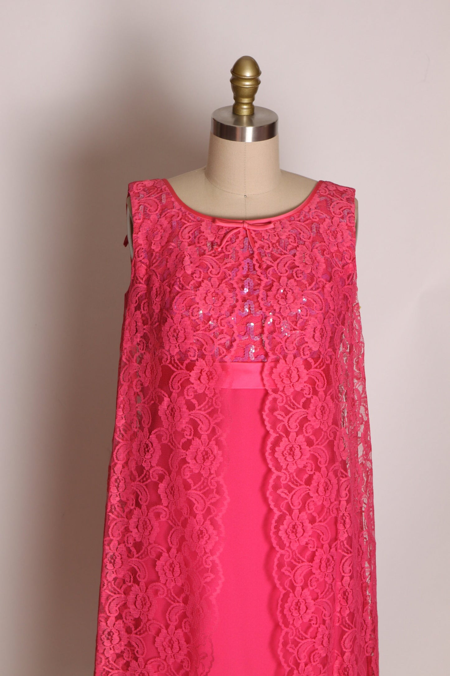 1960s Pink Sleeveless Sequin Bodice Lace Open Front Go Go Mini Dress -S