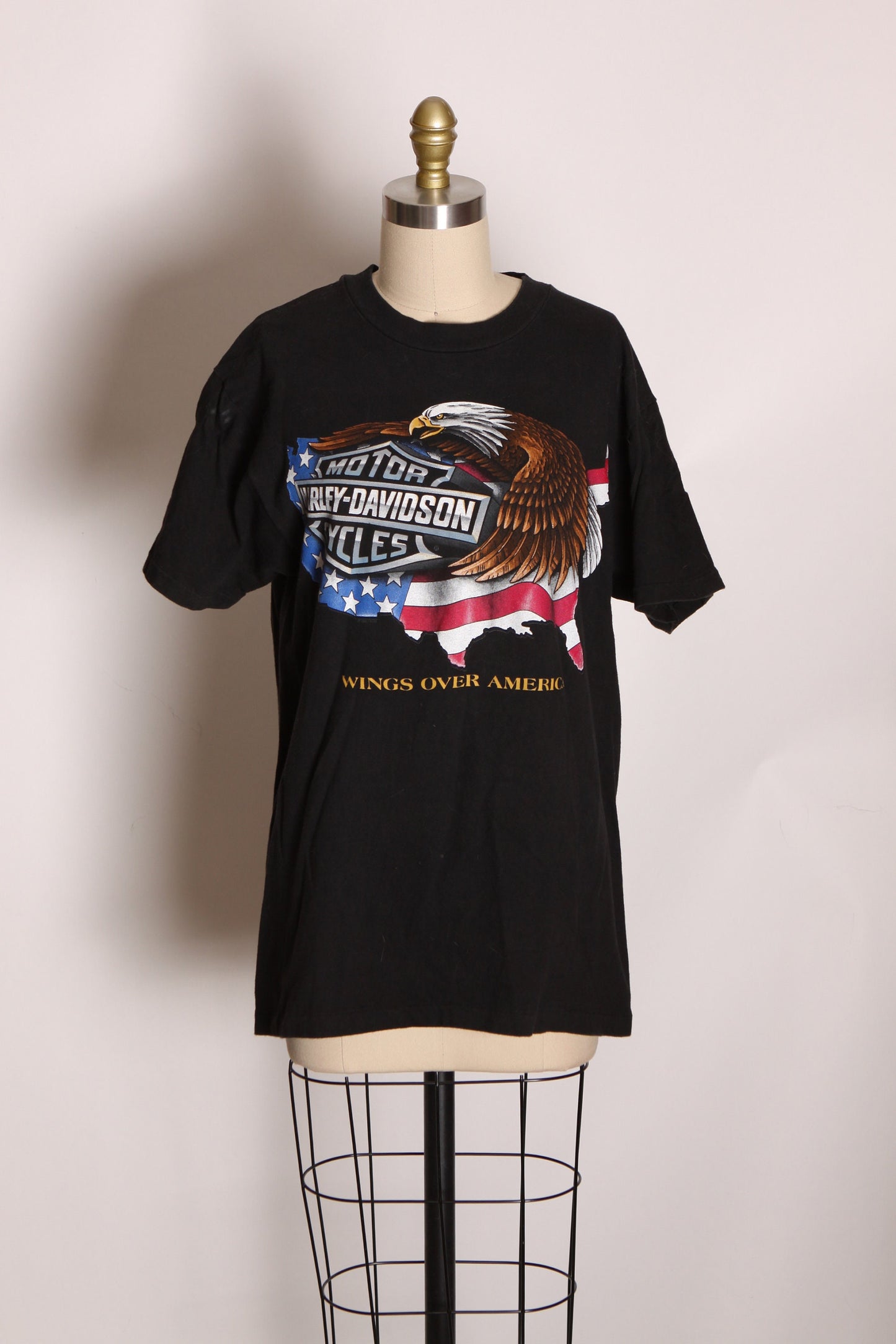 1992 Single Stitch Wabash Valley Terre Haute Indiana Black Short Sleeve American Eagle Harley Davidson Biker T Shirt by Harley Davidson -M