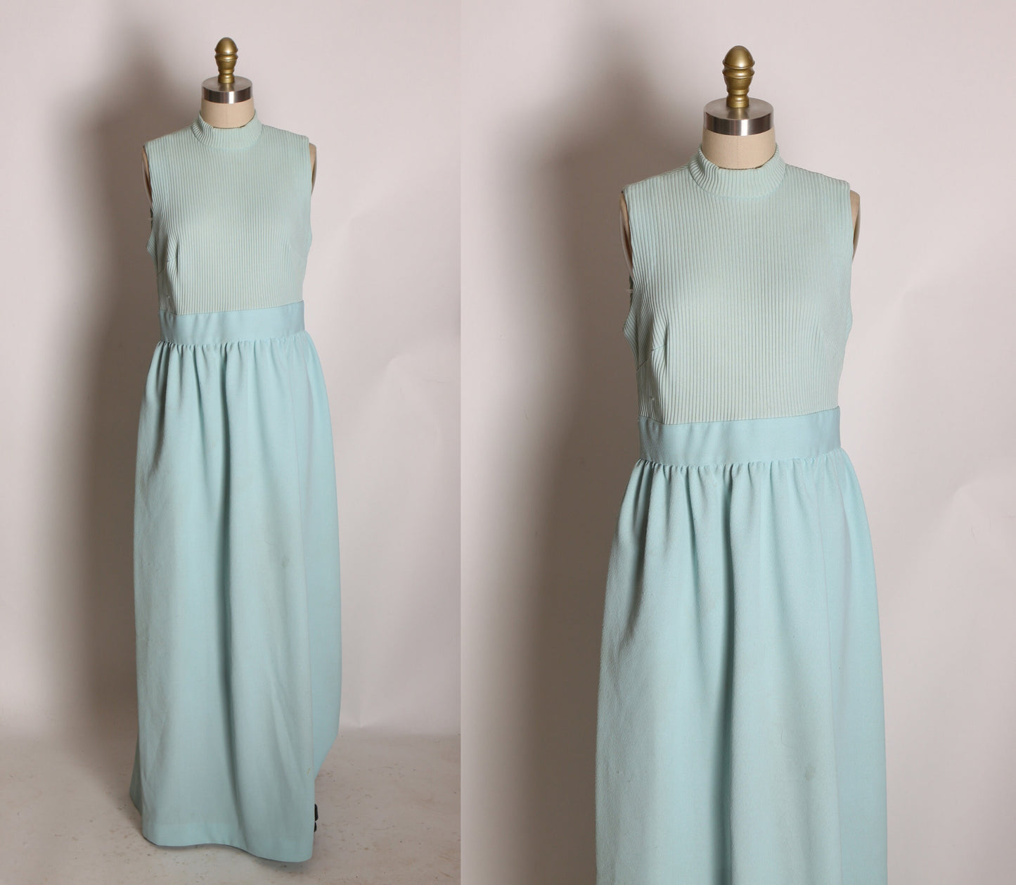 1970s Light Pastel Blue Sleeveless Full Length Dress with Matching Jacket -M