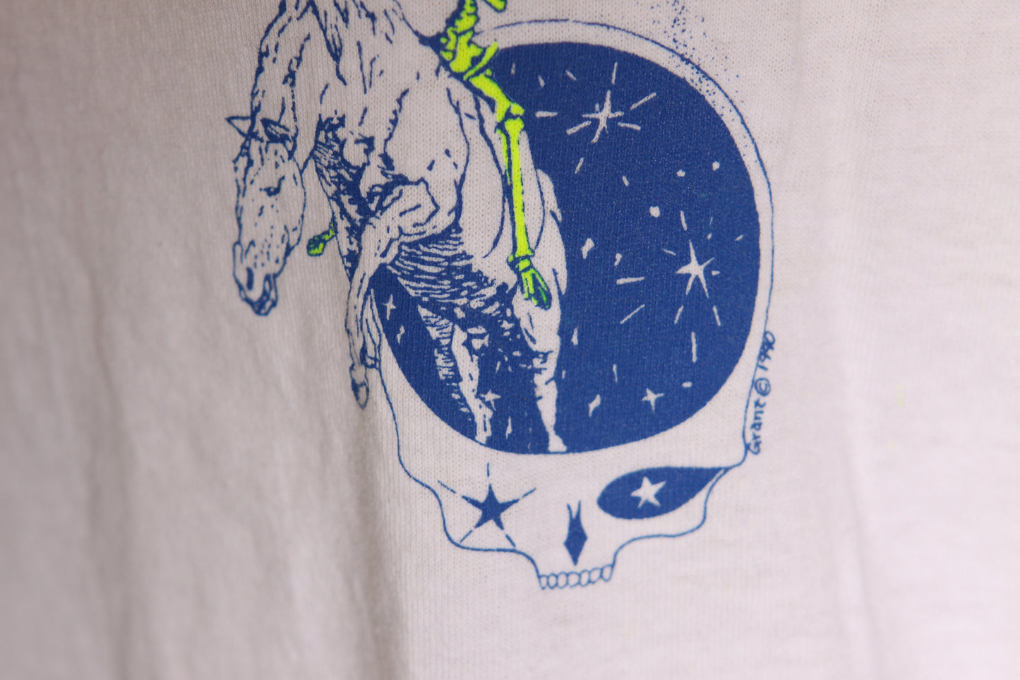 1990s 1990 White Long Sleeve Grateful Dead American Flag Dead Republic Skeleton Horse Shirt -L