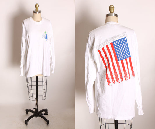 1990s 1990 White Long Sleeve Grateful Dead American Flag Dead Republic Skeleton Horse Shirt -L