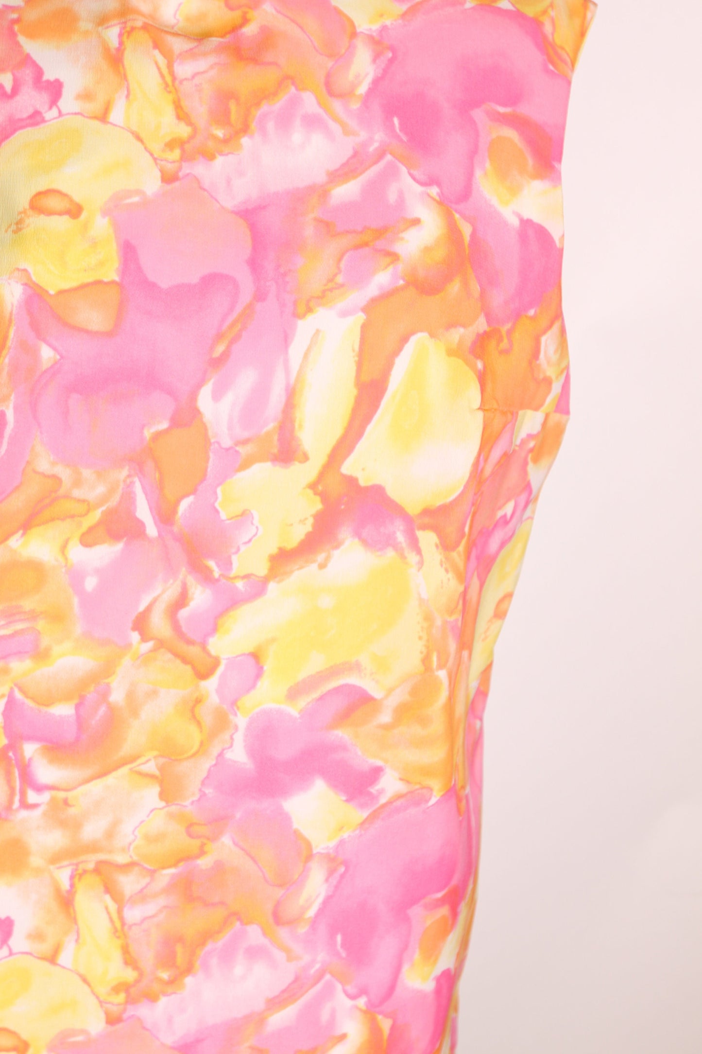 1960s Pink and Yellow Abstract Swirl Sleeveless Shift Dress