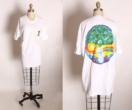 1990s White Single Stitch Grateful Dead Bear Skull Tree Short Sleeve Graphic Band Tee T Shirt by Fruit of the Loom -L