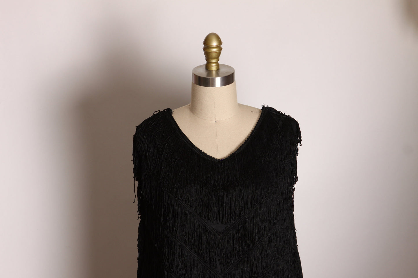 1980s Black Fringe Sleeve Shimmy and Shake Sheath Flapper Style Dress by Too-Chez -2XL