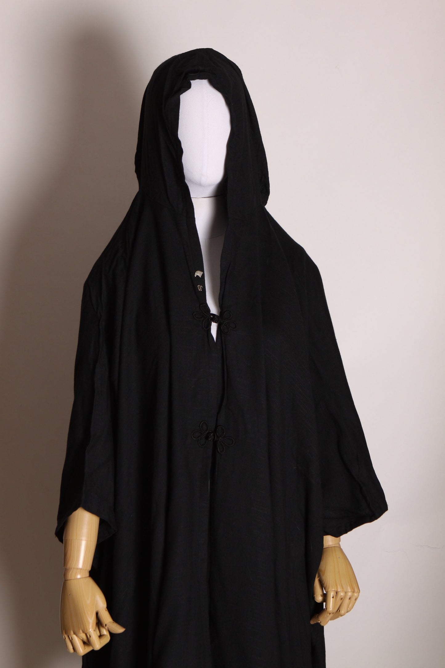 1980s Black Oversized Draped Square Cut Motorcycle Style Eagle Patch Hooded Poncho