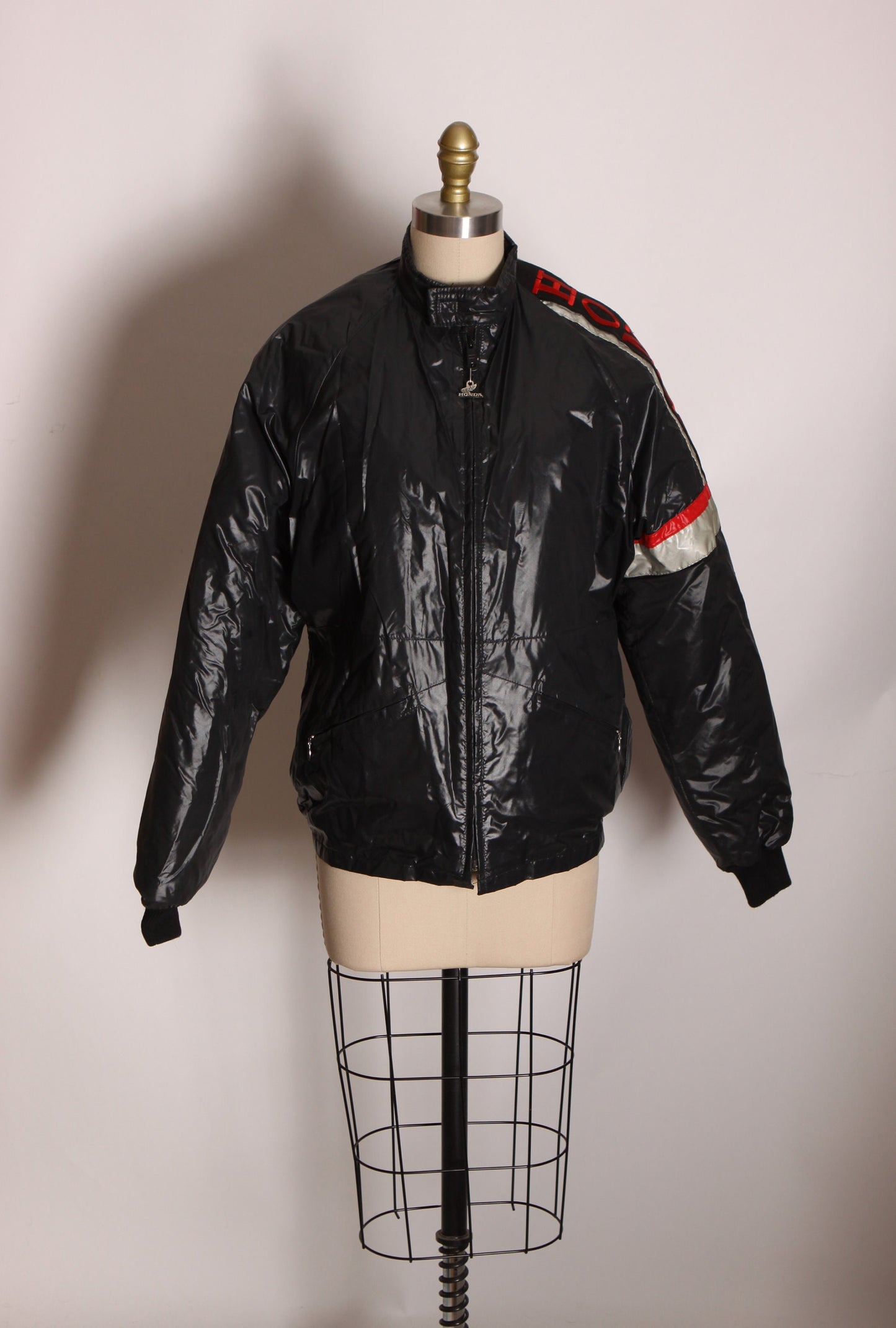 1970s 1980s Black Long Sleeve Zip Up Honda Motorcycle Jacket by Hondaline -M