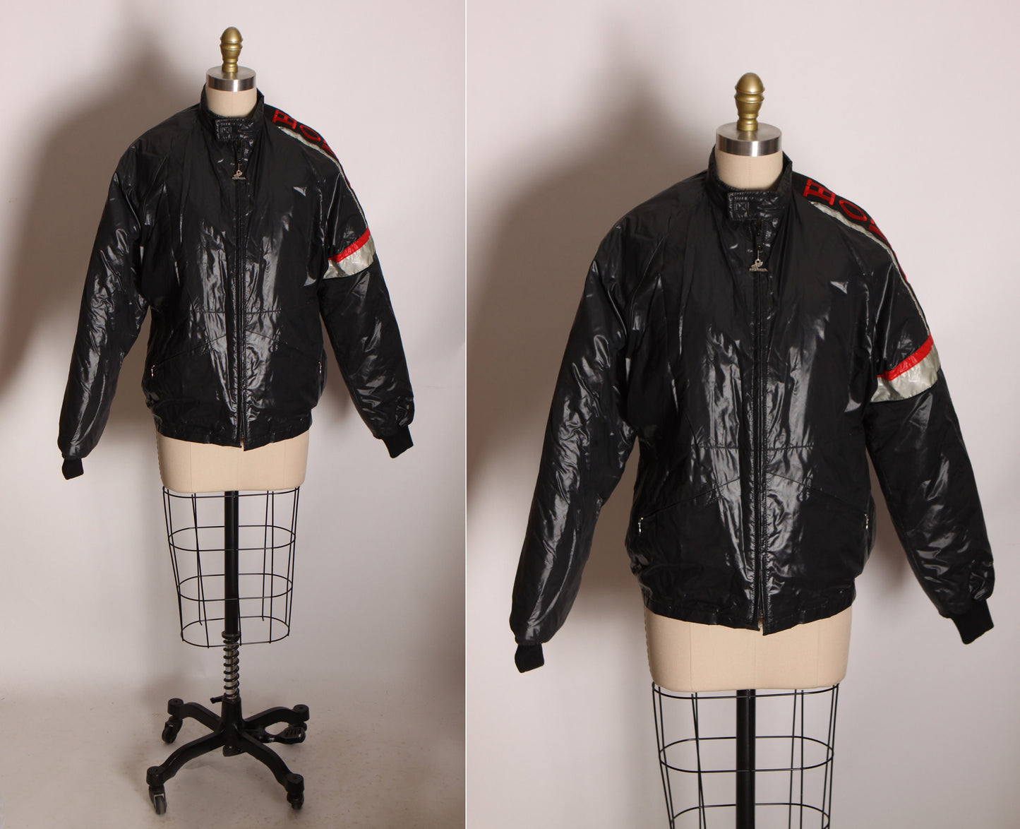 1970s 1980s Black Long Sleeve Zip Up Honda Motorcycle Jacket by Hondaline -M