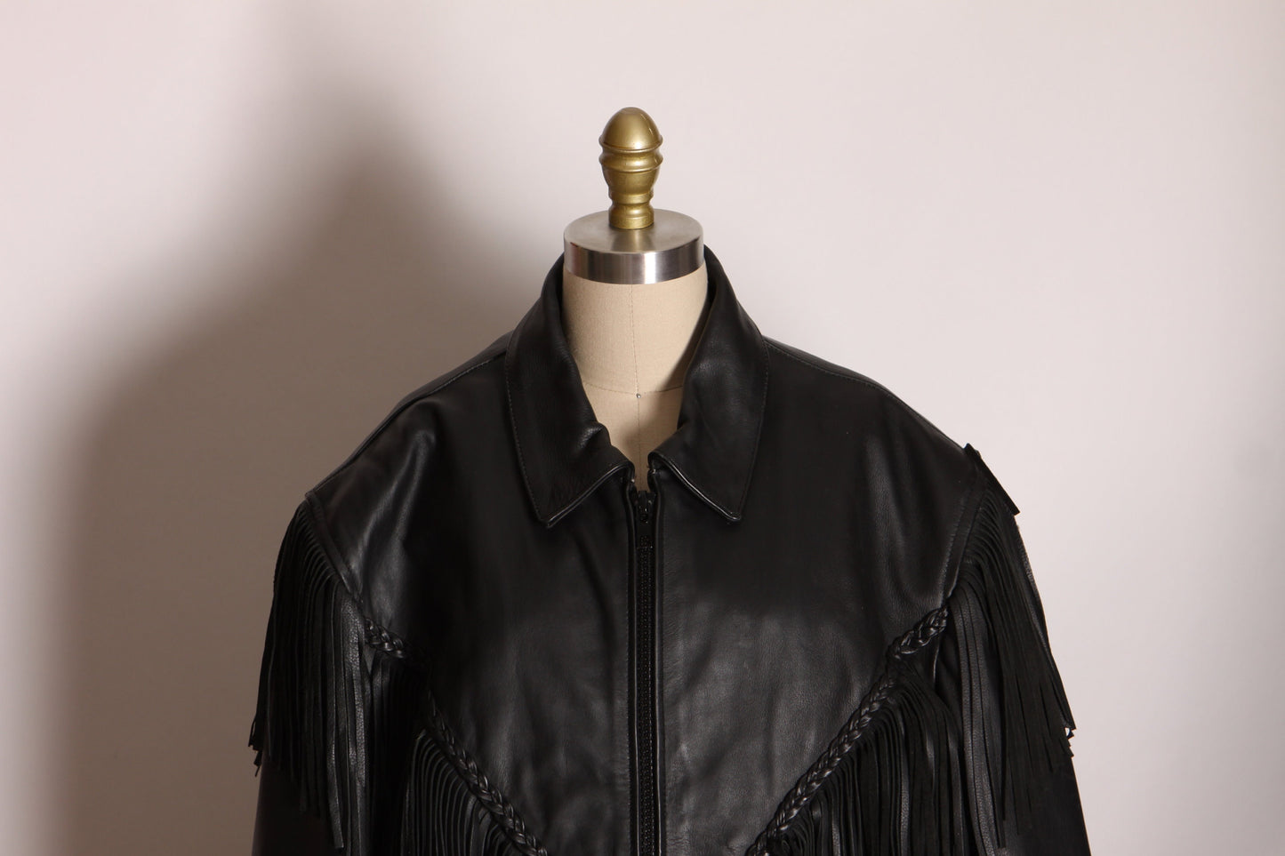 1980s Black Leather Fringe Long Sleeve Motorcycle Jacket Coat by Wild Ride -XXL