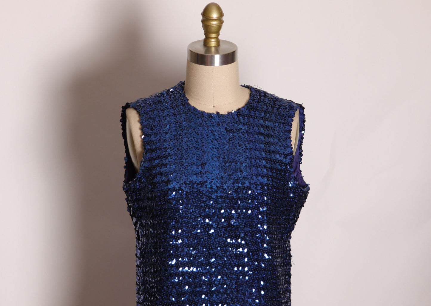 1960s Blue Sequin Sleeveless New Years Blouse -L