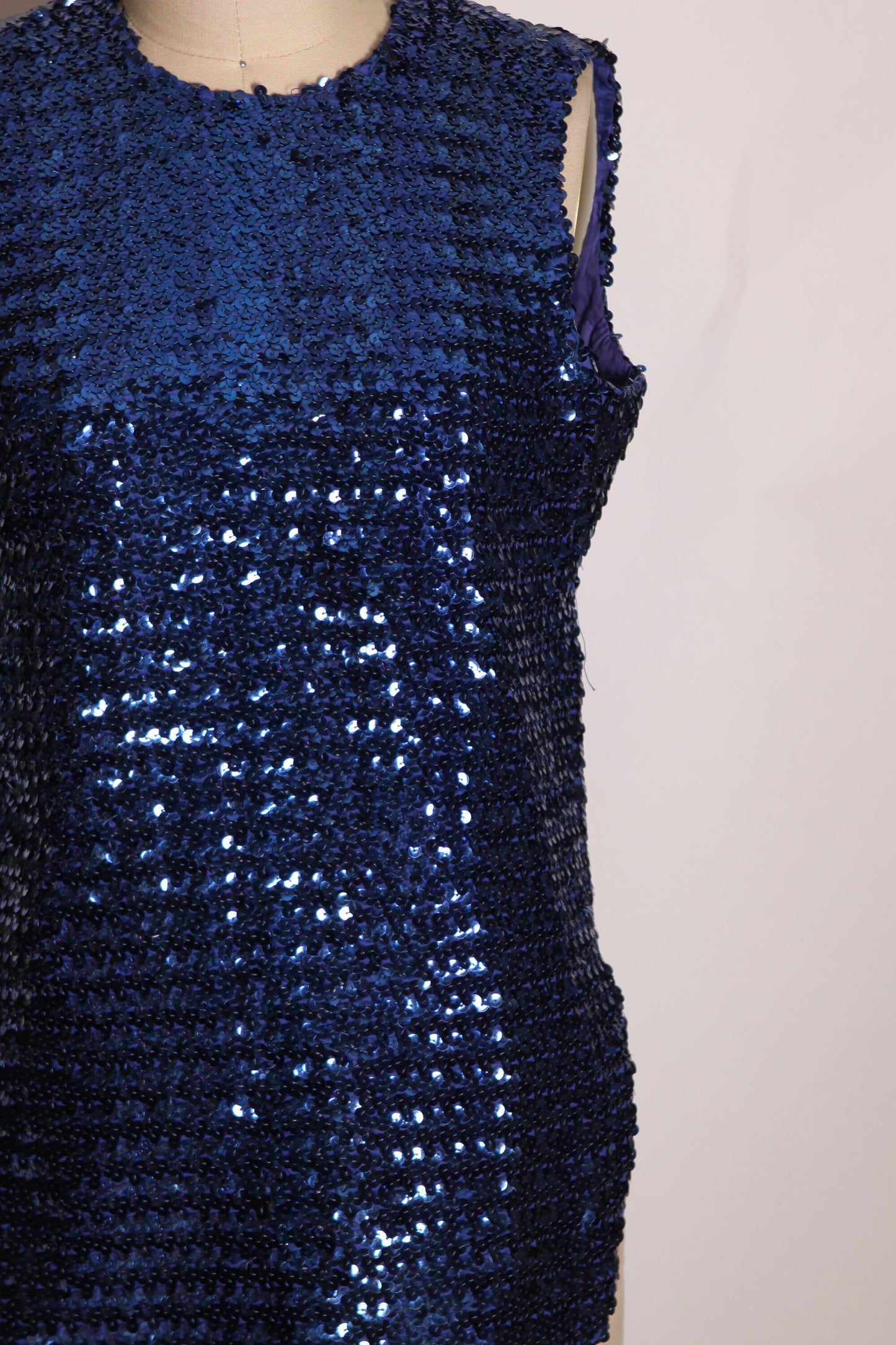 1960s Blue Sequin Sleeveless New Years Blouse -L