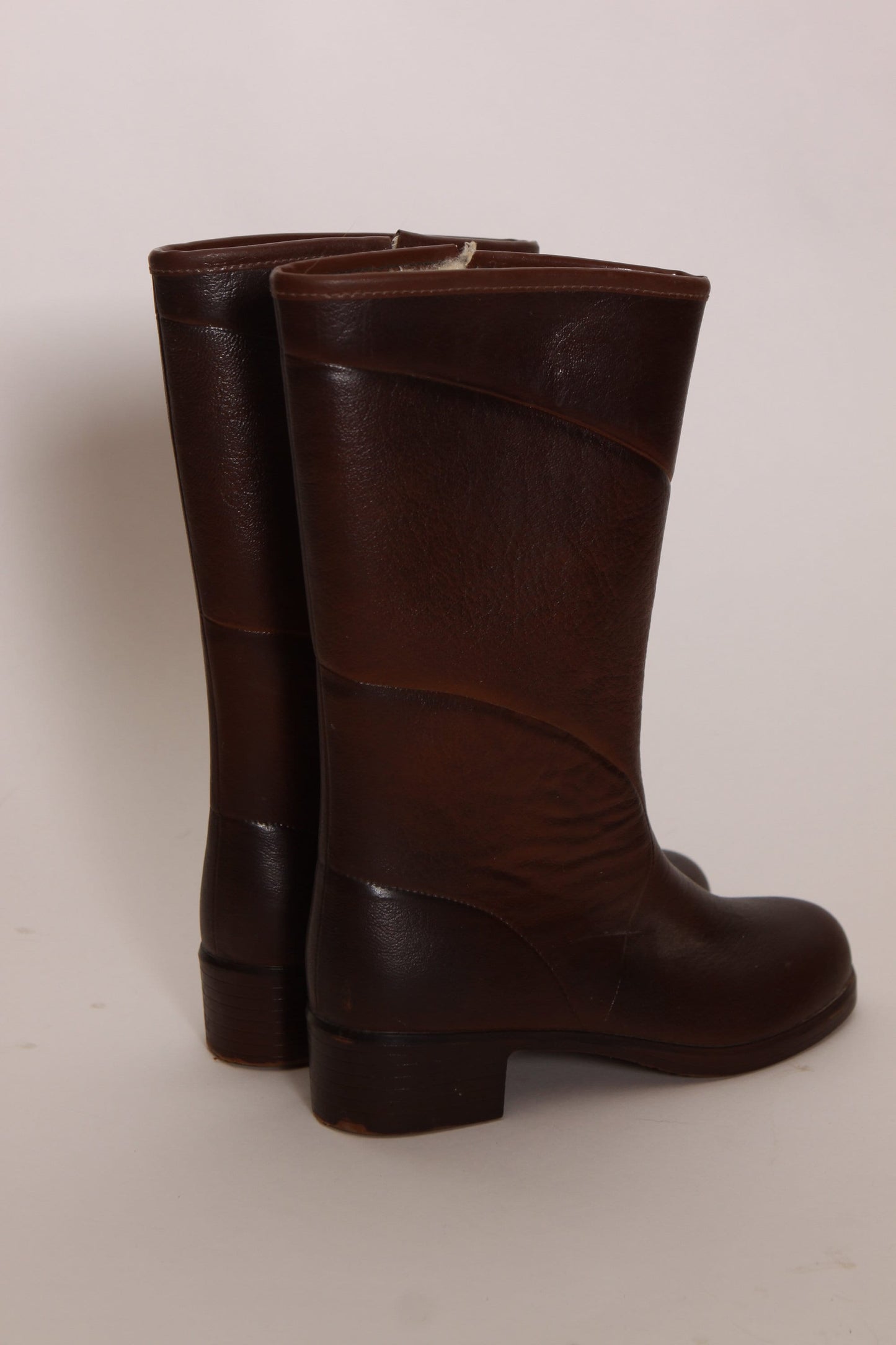 1970s Dark Brown Rubber Fuzzy Lined Zip Up Boots -Size 2