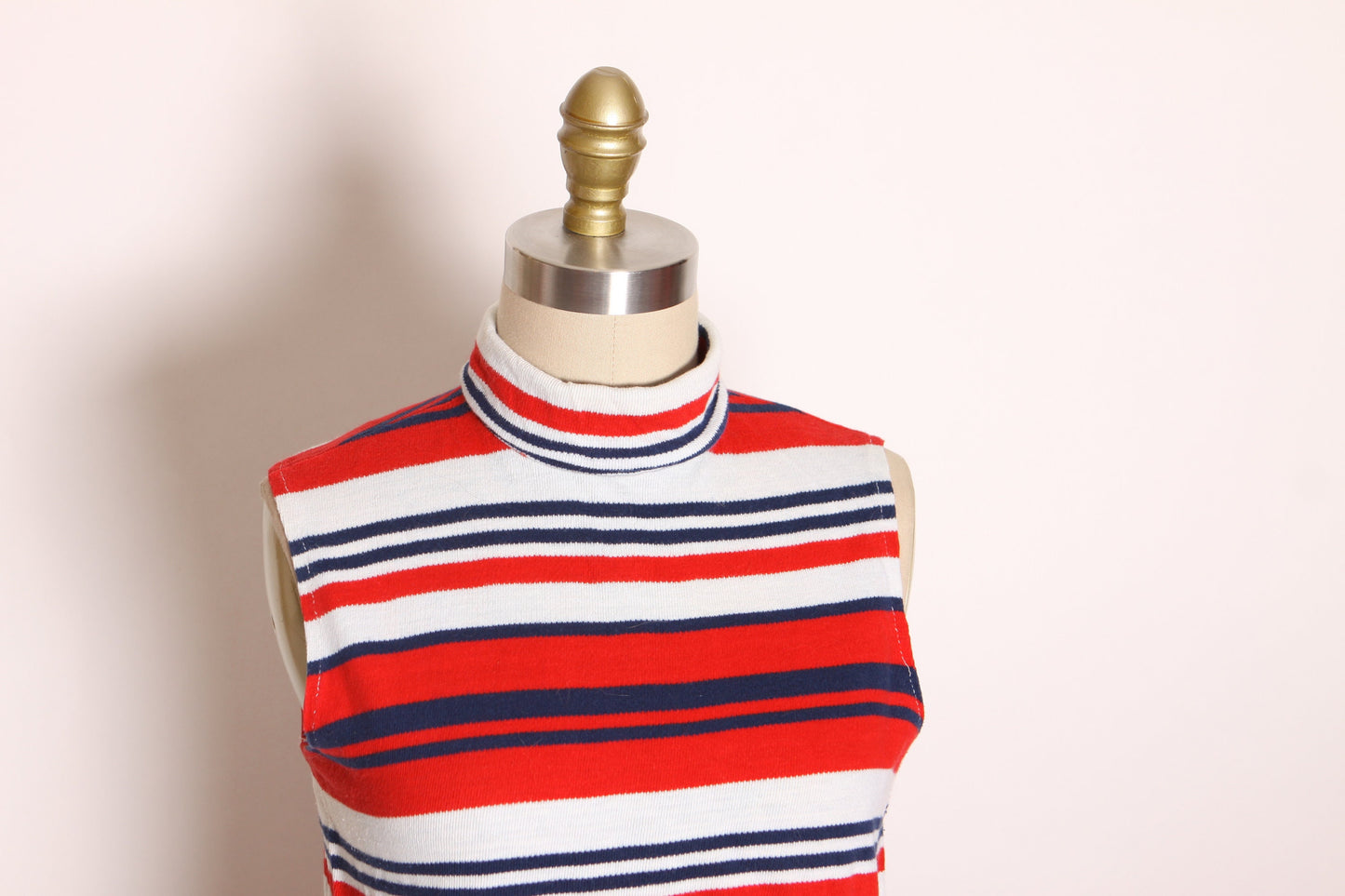 1970s Red, White and Blue Striped Sleeveless Blouse by Sears -S