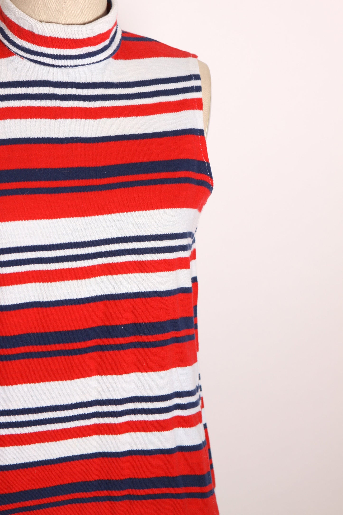 1970s Red, White and Blue Striped Sleeveless Blouse by Sears -S