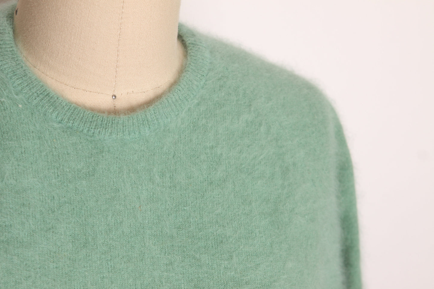 1950s 1960s Mint Blue Green Short Sleeve Angora Pullover Sweater Blouse -L