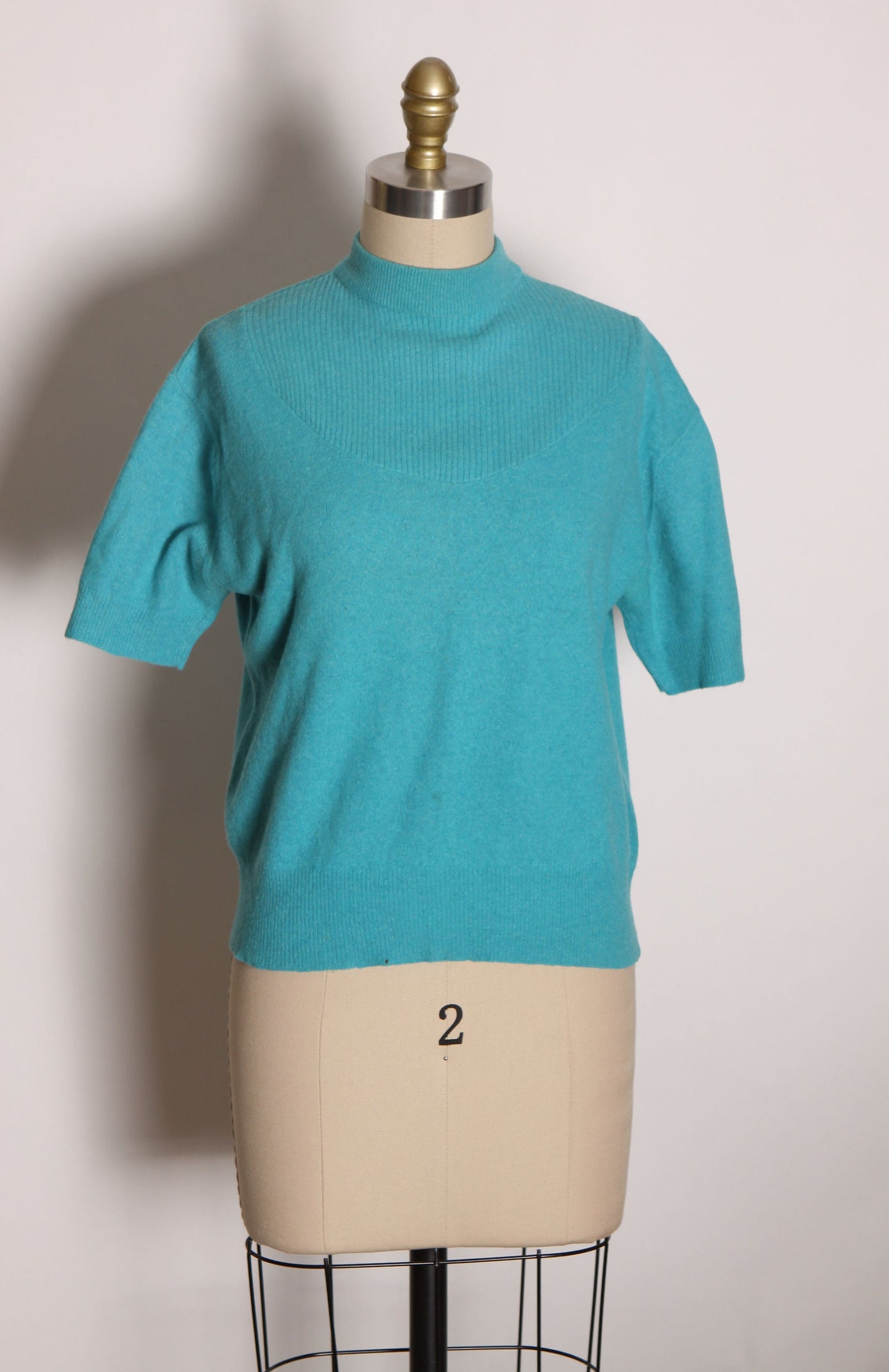 1950s Turquoise Blue Short Sleeve Pullover Sweater Blouse by Bradley -L